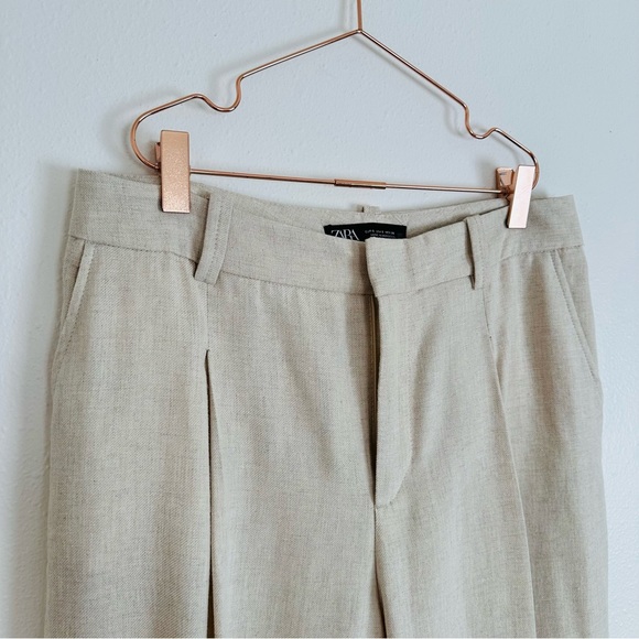 Zara cropped trousers pleated neutral pants - Picture 8 of 11